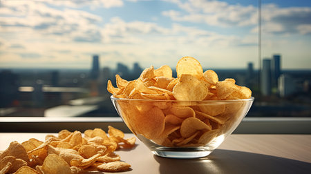 a bowl of potato chipsの素材