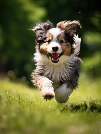 a dog running in the grassの素材