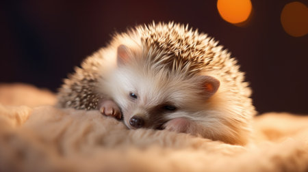 a hedgehog lying on a blanketの素材