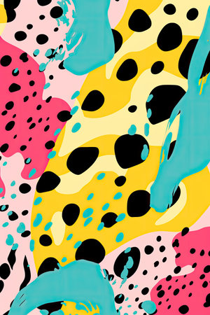 a colorful pattern with black and yellow dotsの素材