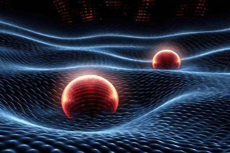 a red spheres on a blue surfaceの素材