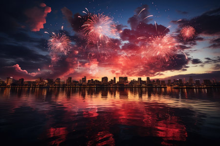 fireworks over a cityの素材