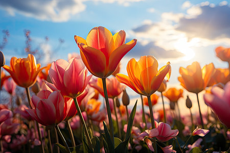a group of flowers in a fieldの素材