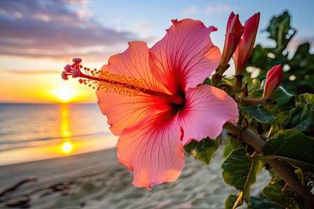 a pink flower on a beachの素材