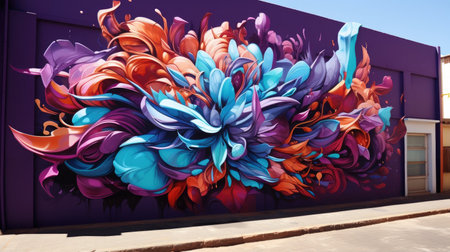 a colorful wall with a flower painted on itの素材