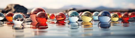 a group of colorful marbles on waterの素材