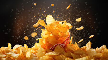 a bowl of potato chips fallingの素材