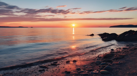 a sunset over a beachの素材
