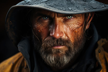 a man with a beard and wet faceの素材