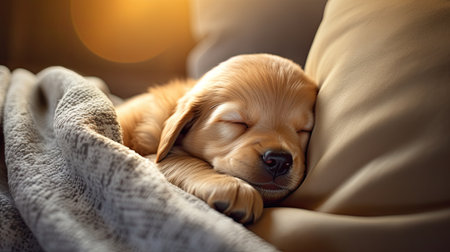 a puppy sleeping on a couchの素材