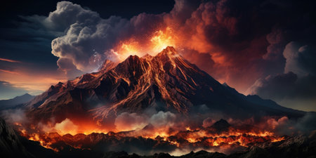 a mountain with lava and smokeの素材
