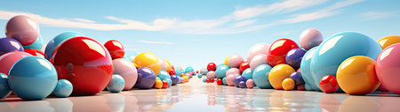 a group of colorful balls on a roadの素材
