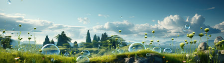a landscape with grass and bubblesの素材