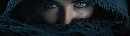 a close up of a woman's eyesの素材