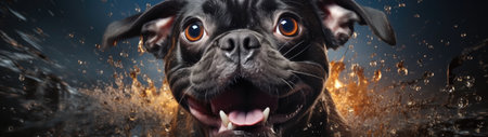 a close up of a dog's faceの素材