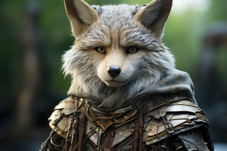 a fox in armor with a hoodの素材