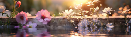 flowers on a wood surfaceの素材