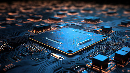 a close up of a circuit boardの素材