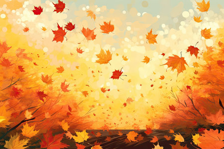 a painting of leaves falling in the airの素材