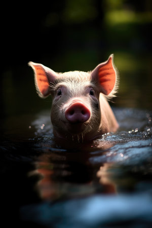 a pig swimming in waterの素材