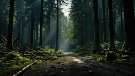 a dirt road through a forestの素材