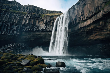 a waterfall in a rocky areaの素材