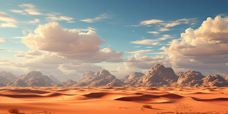 a desert landscape with mountains and cloudsの素材
