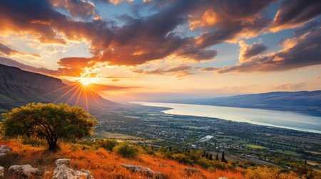 a sunset over a cityの素材