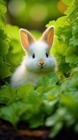 a white rabbit in a bushの素材