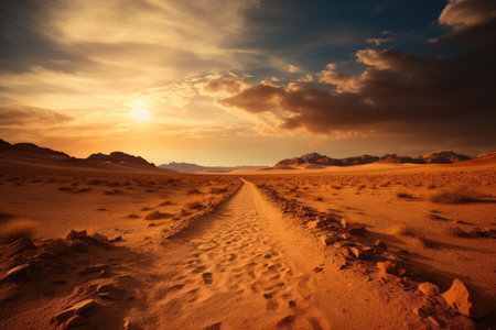 a dirt road through a desertの素材