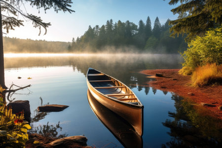 a canoe on a lakeの素材