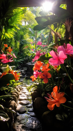 a stream through a tropical gardenの素材