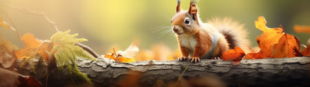 a squirrel standing on a logの素材