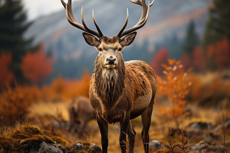a deer with antlers standing in a fieldの素材