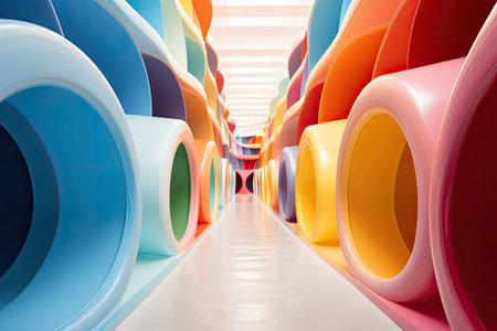 a room with colorful rollsの素材