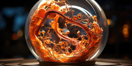 a glass sphere with orange swirls insideの素材