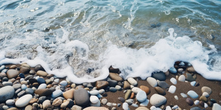 a wave hitting a rocky beachの素材