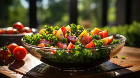 a bowl of salad with fruit and vegetablesの素材