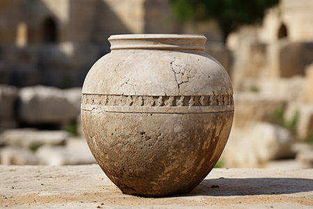 a large stone pot on a stone surfaceの素材