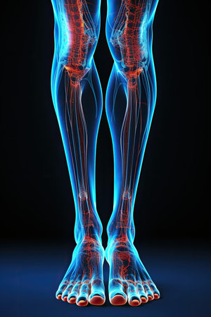 3D render of a female leg with highlighted x-ray effectの素材