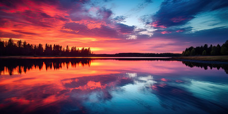 a sunset over a lakeの素材