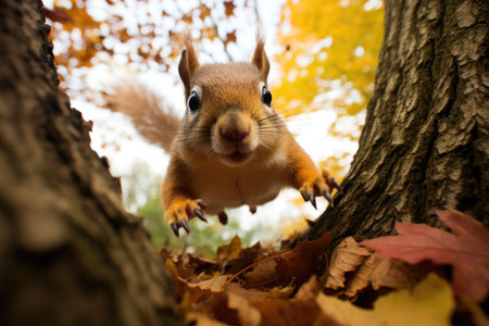 a squirrel jumping over a treeの素材