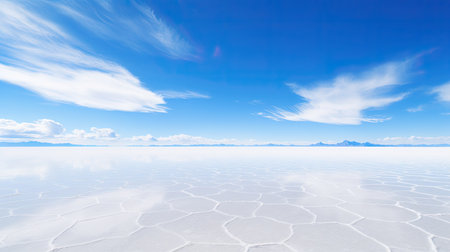 a white flat surface with blue sky and cloudsの素材