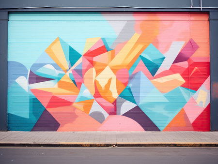a colorful mural on a garage doorの素材