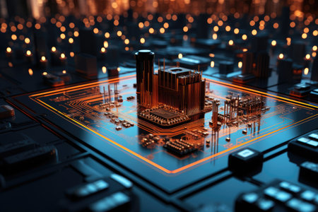 a computer chip with orange lightsの素材