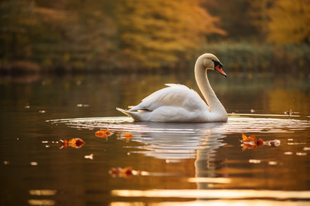 a swan swimming in waterの素材
