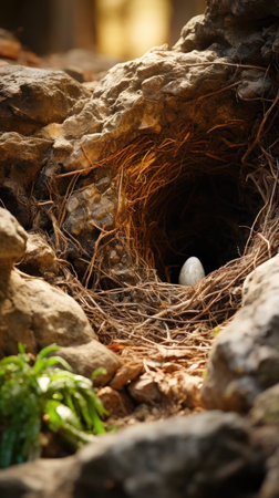 a bird nest with a egg in itの素材