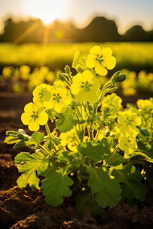 a close up of a plant with yellow flowersの素材