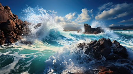 waves crashing waves on rocksの素材