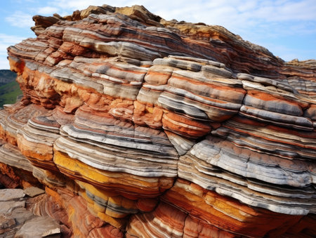 a rock formation with layers of different colorsの素材